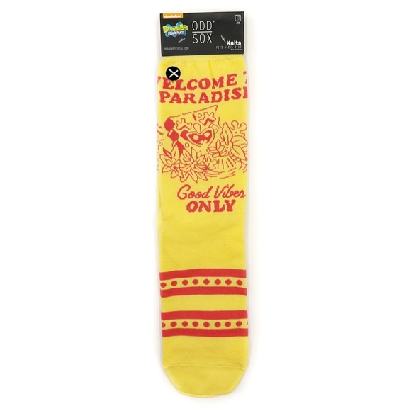 Odd Sox SpongeBob Crew Socks Mens Womens Tiki Paradise Nickelodeon Yellow Pink - Picture 1 of 6